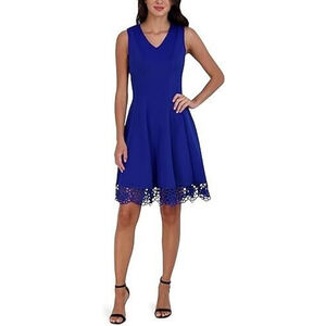 DONNA RICCO NEW $118 Crochet Hem Sleeveless Fit & Flare Dress Cobalt Size 8‎